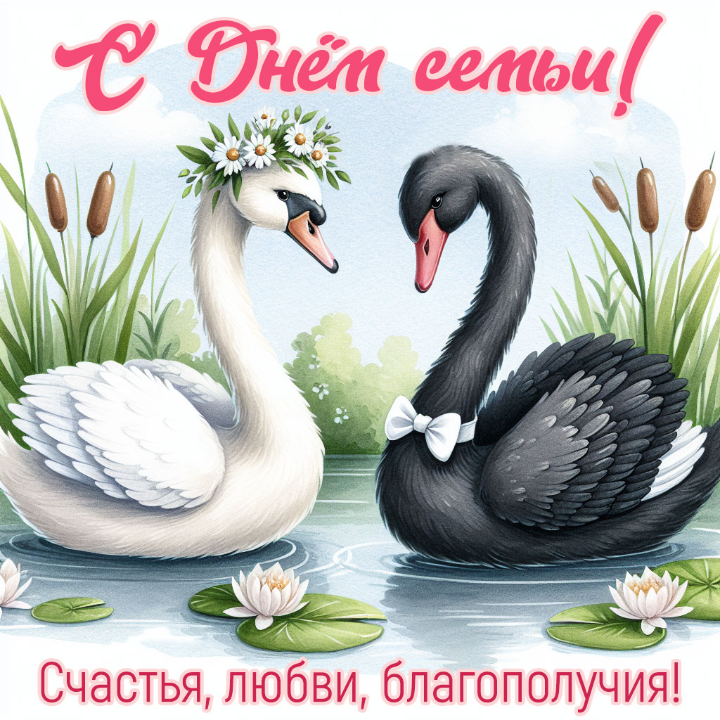 открытка с днем семьи с лебедями