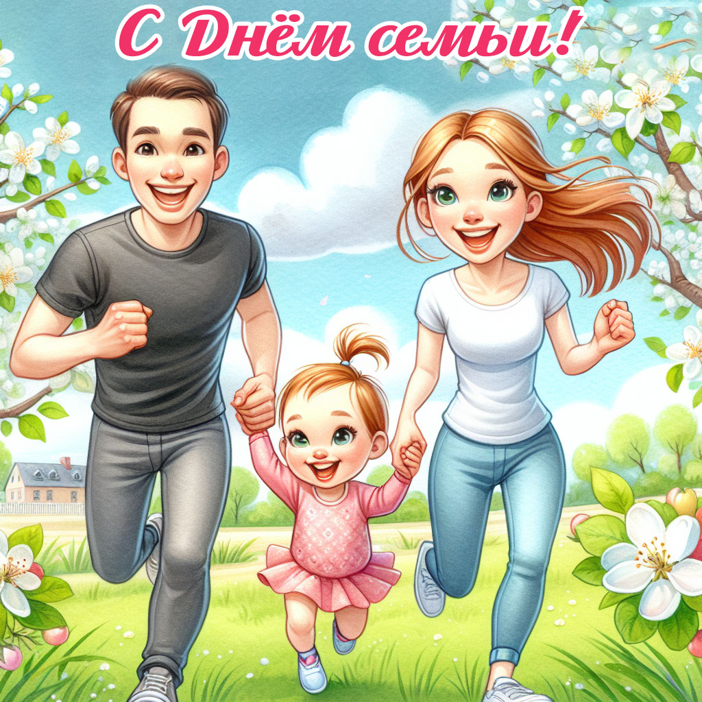 открытка с днем семьи с родителями и дочкой
