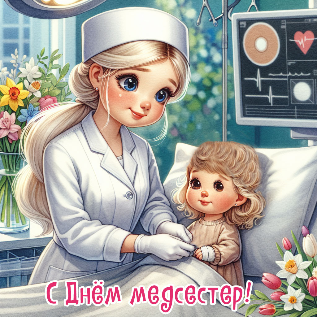 открытка с днем медсестры с девочкой