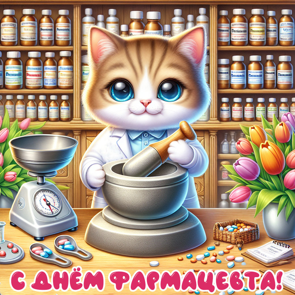День фармацевта картинки, котик в аптеке